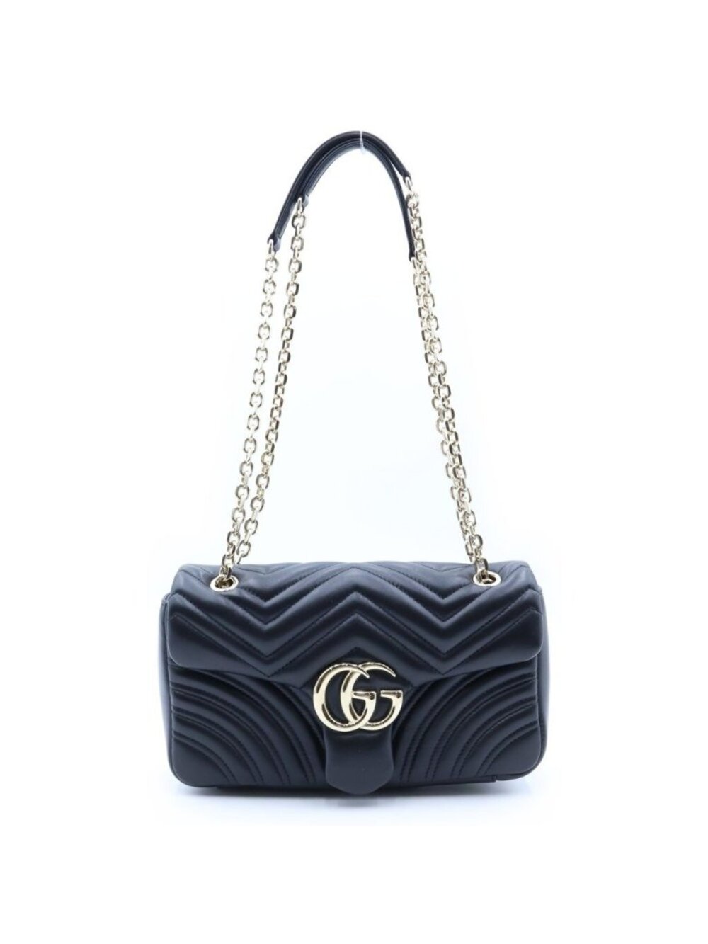 Gucci GG Marmont Medium 2-Way Chain Shoulder Bag Black Leather Gold
